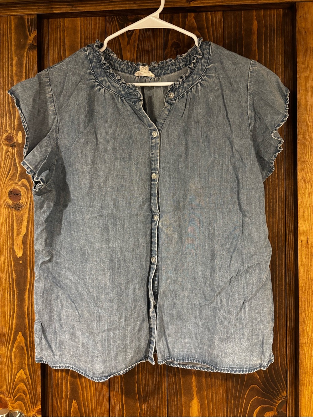 Tribal Jeans Denim Chambray Flutter Sleeve Button Down Top Large